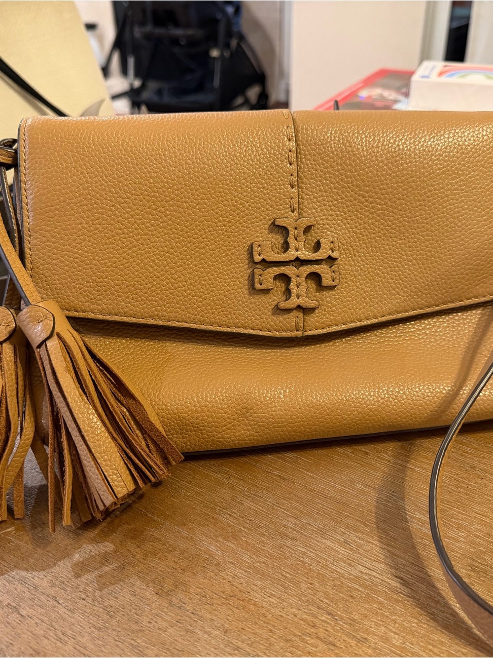 Tory Burch Tan Leather Tassel Crossbody Bag